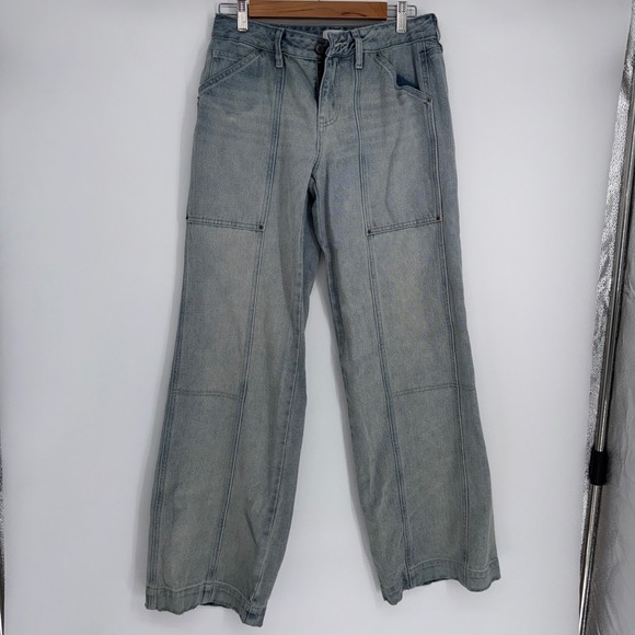 PacSun Denim - PacSun Casey Low Rise Light Wash Wide Leg Paneled Seam Carpenter Jeans Womens 26